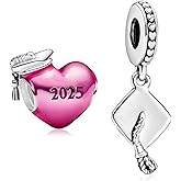 MSPOVOF Pink 2025 Graduation Heart & Cap Charms S925 Sterling Silver Charm Bead For Bracelets and Necklaces For Women Jewelry Present