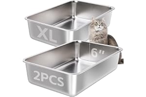 EGMEHOAD Stainless Steel Litter Box 2 Pack-XLarge Metal Litter Box-High Sided Cat LitterBox for Adult Big Cats, Stainless Steel Cat LitterBoxe 6IN Deep- Easy to Clean,Non Stick, No Smell