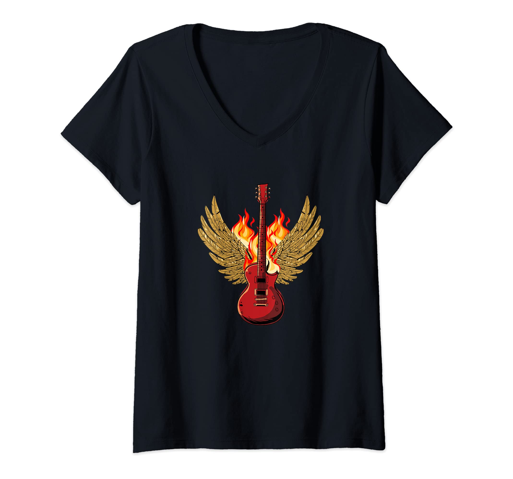 Womens Electric Guitar Musician - E-Guitar Wings Rock Guitarist V-Neck T-Shirt