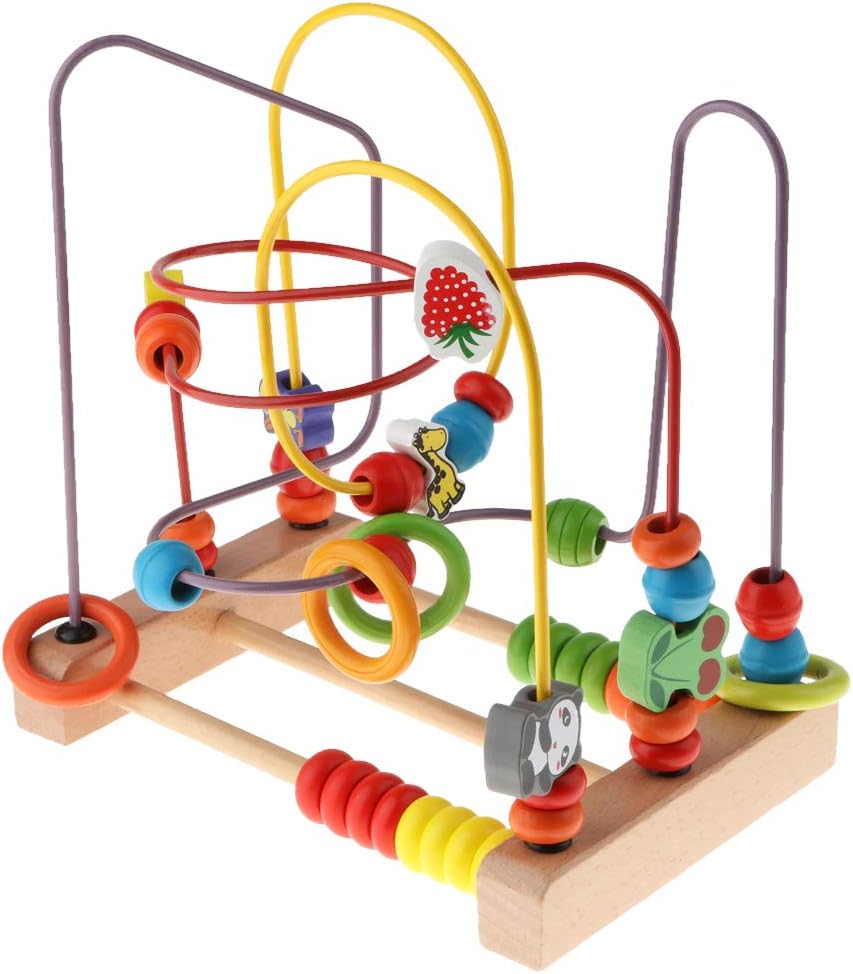 B Blesiya Bead Maze Toy for Toddlers Wooden Colorful Roller Coaster Educational Circle Sliding Beads On Twists Wire Training Attention Count Grasping Ability