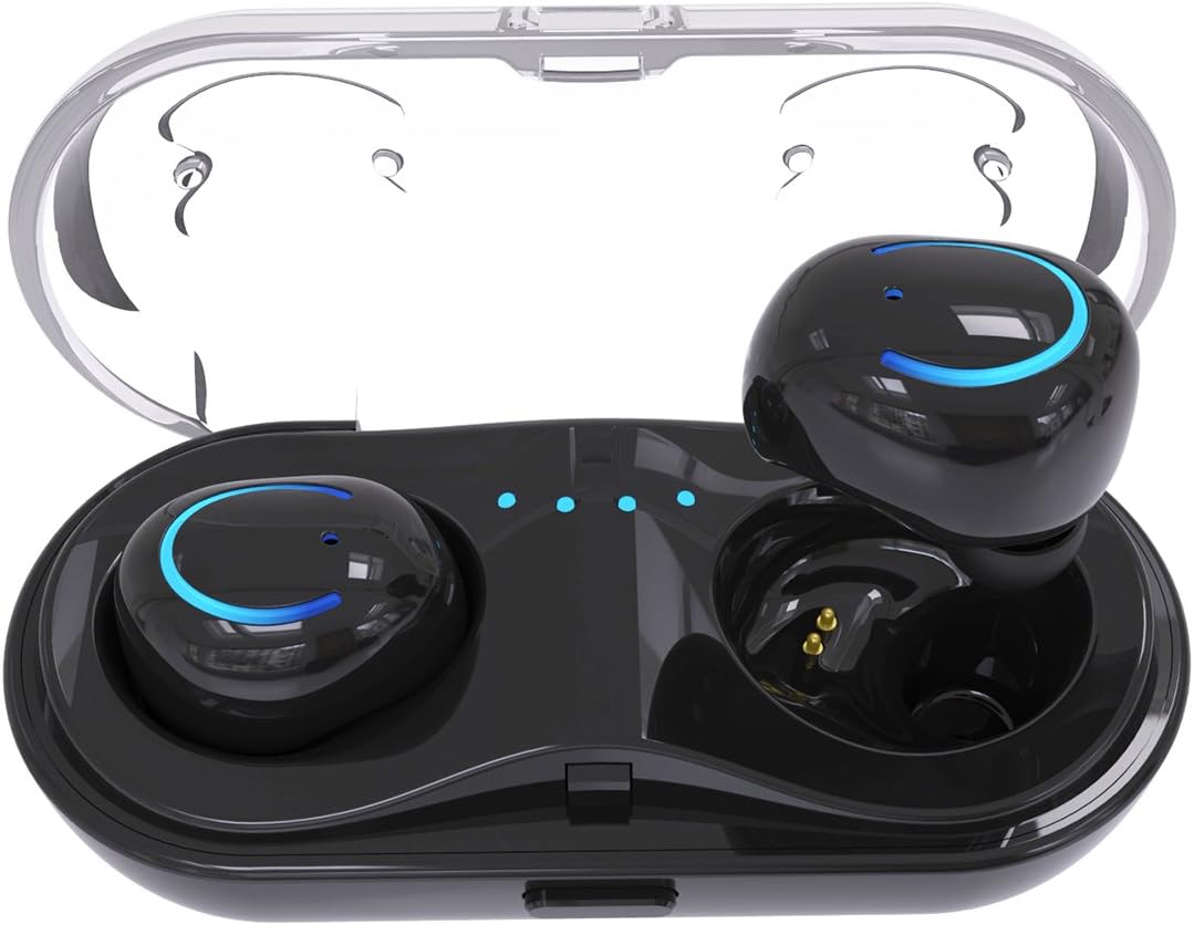 Greatlizard Wireless Bluetooth Earbuds Mini Car Sports Headphones 6 Hours Talking Time Stereo Sound Headset with Charging Box - One Pair (Black)