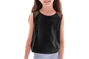 WELAKEN Girls' Athletic Tank Top – Mesh Open Back Sleeveless Sports Shirt for Active Kids,Black,4T