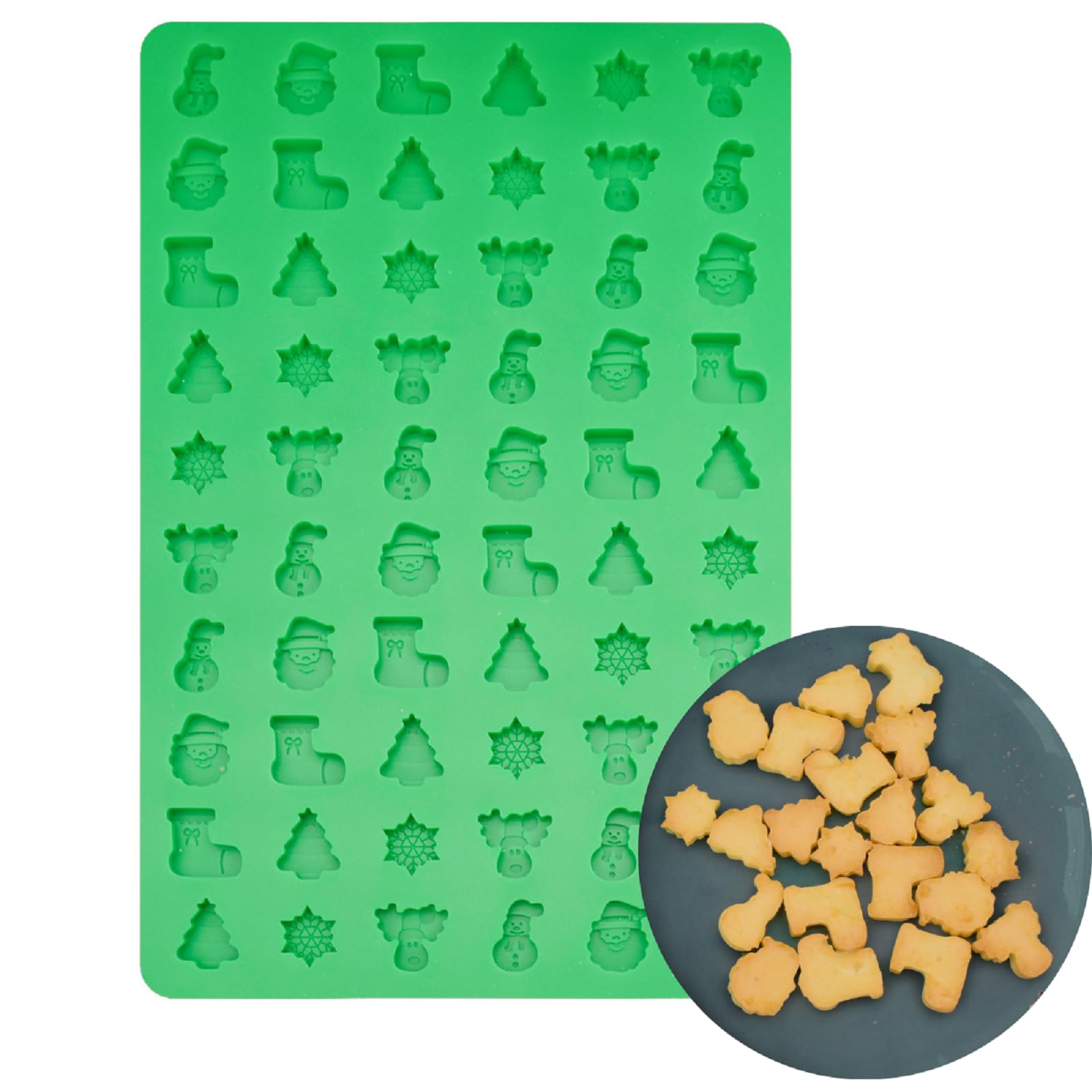 Christmas Silicone Chocolate Mold,1PC-60 Cavity Xmas Element Baking Mold Cookies Mould Candy Baking Tray for Cake Decorations Non-Stick Moulds for Bakeware