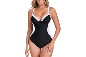 RELLECIGA Women's V Neck Push Up One Piece Swimsuits Crisscross Back Self Tie Bathing Suits