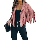 CHARTOU Casual Faux Leather Jacket Women Motorcycle Jacket Fringe Cropped Jacket Utility Tassel Suede Moto Jacket
