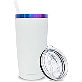 Metalya 20 oz Tumbler Stainless Steel Tumbler with Lid and Straw, Double Wall Vacuum Insulated Travel Coffee Mug for Laser Engrave, Powder Coated Cup for Hot and Cold Drinks (White,1 pack)