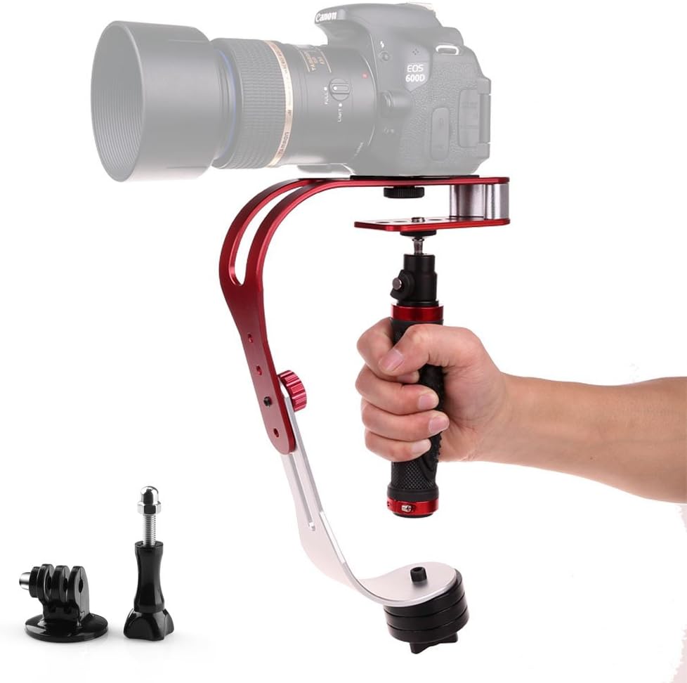 Akally Camera Stabilizer DSLR Handheld Video Support for GoPro 1 2 3 3+ 4 4 Session Canon Nikon and Other SLR Camera up to 2 lbs with Smooth Pro Steady Glide Cam - Black + Red