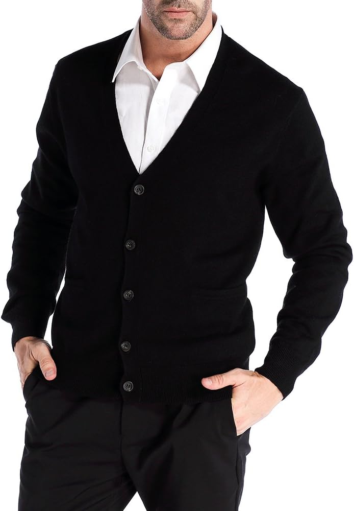 KallspinMen's Cardigan Sweater Wool Blended V Neck Cardigan with Buttons and Pockets