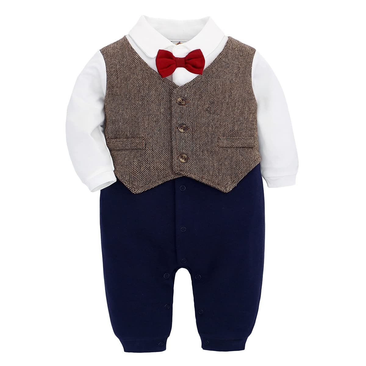 famuka Baby Boys Outfits Clothes Wedding Gentleman Romper Jumpsuit Bodysuit (12-18 Months, Brown)