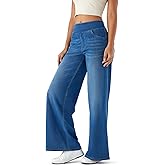 Women's High Rise Wide Leg Jeggings - Stretch Pull On Jeans-Style Pants, Soft Denim with Pockets