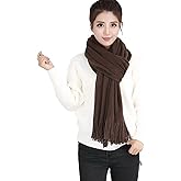 Wander Agio Women's Warm Long Scarves Winter Scarfs Pure Color Scarf Tassel