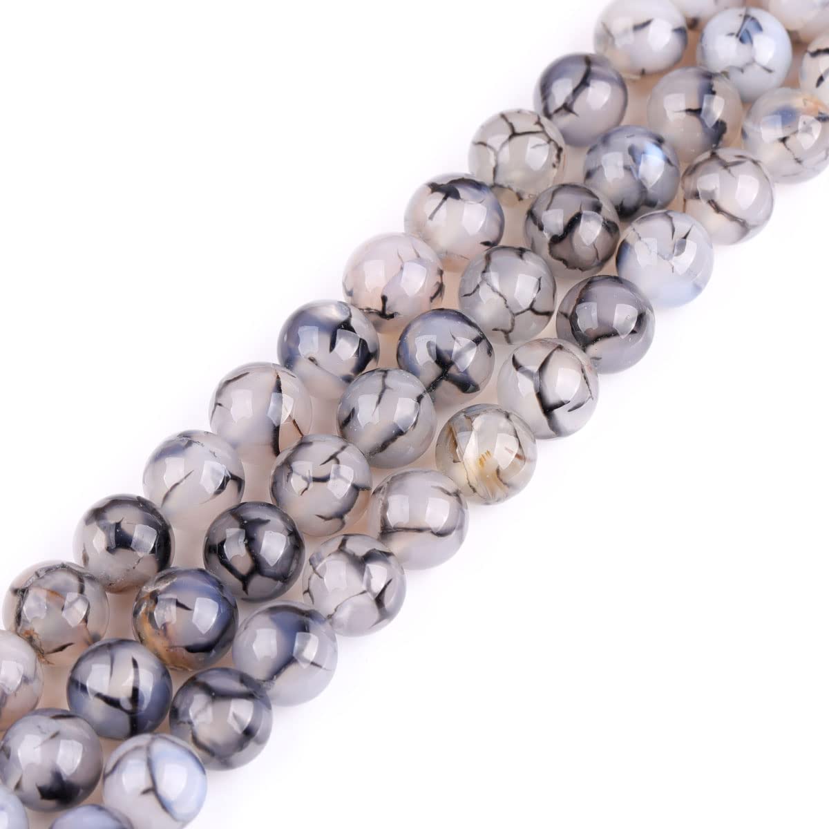 Sweet & Happy Girl's Store 12mm Round Black Crackle Agate Bead Strand 15 Inch Jewellery Making Beads