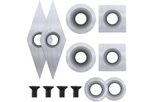 OCTAOR Set of 8 Tungsten Carbide Cutters, Woodworking Lathe Turning Inserts, 12mm/8.9mm Round Cutters & 11mm Square Cutters & 30 * 10mm Diamond Cutters with Screws