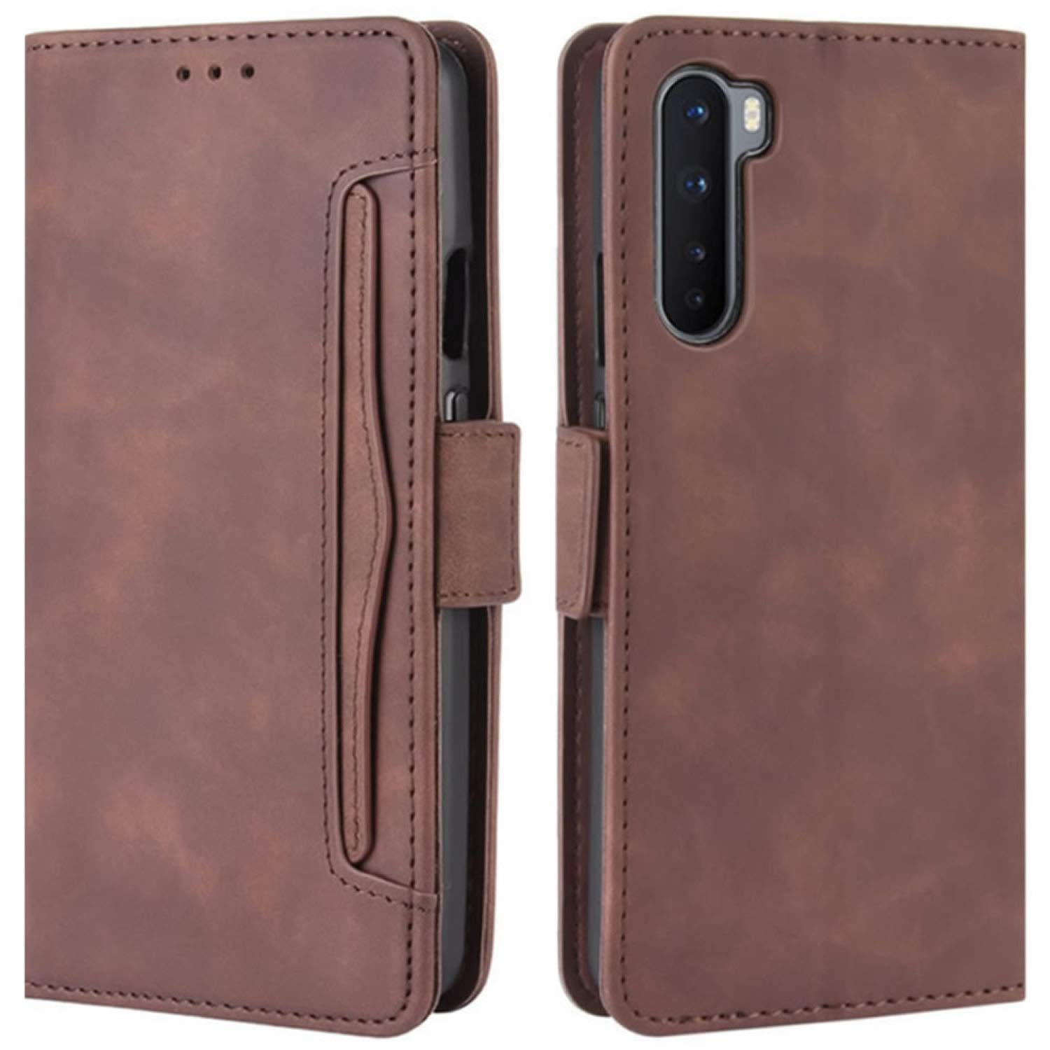 HualuBro OnePlus Nord Case, Magnetic Full Body Protection Shockproof Flip Leather Wallet Case Cover with Card Slot Holder for OnePlus Nord 5G Phone Case (Brown)