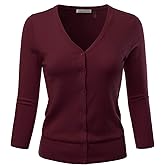 EIMIN Women's 3/4 Sleeve V-Neck Button Down Stretch Knit Cardigan Sweater (S-3X)