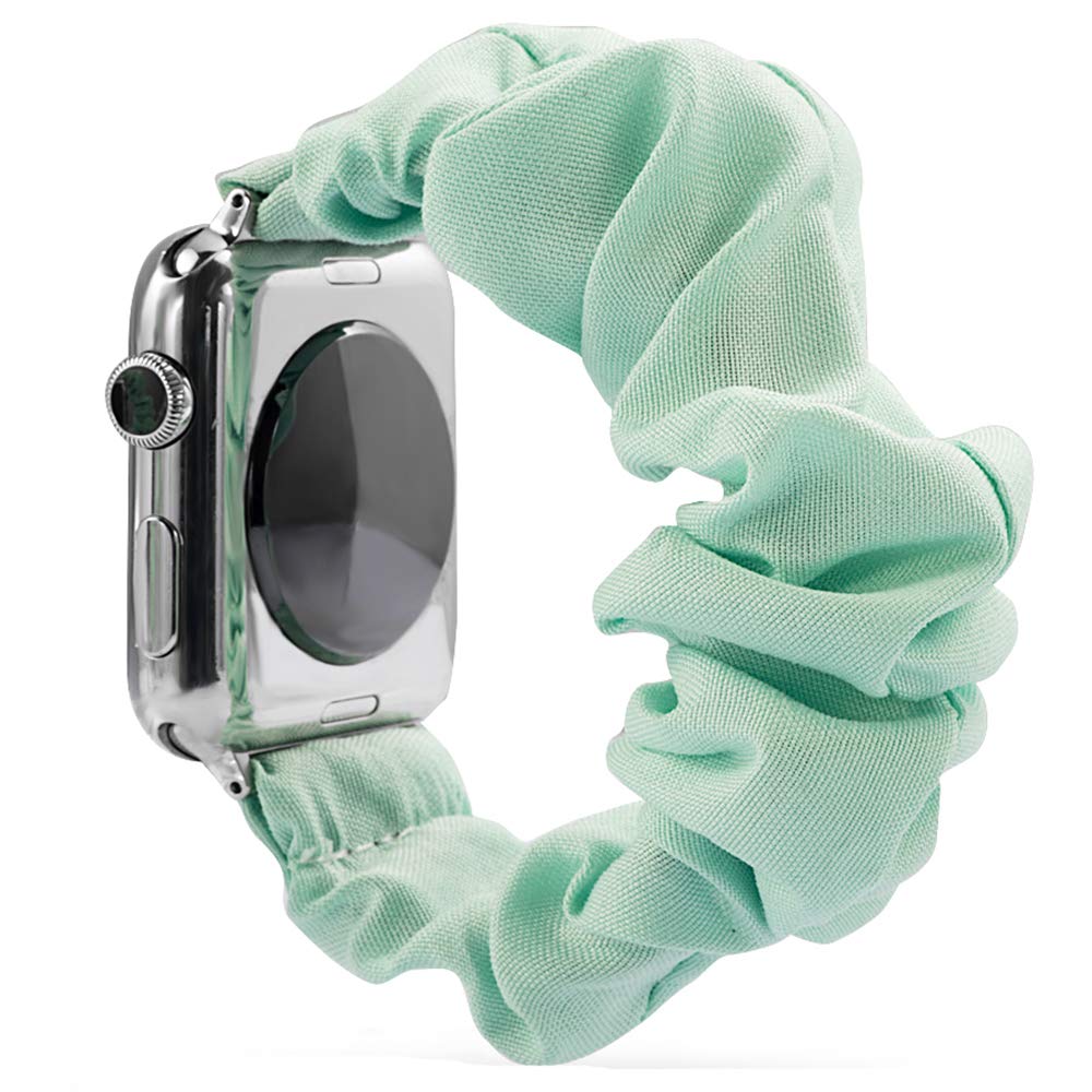 juanxian Scrunchie Elastic Watch Wristbands Replacement for Watch, Soft and Stretchy Watch Scrunchy Strap Compatible with iWatch Series1-5 (38MM/40MM, 42MM/44MM) (Mint color, 42mm/44mm)