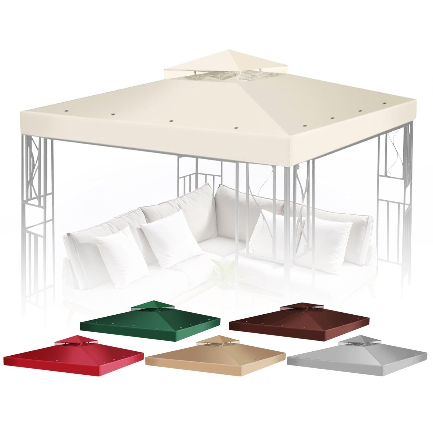 Flexzion Gazebo Cover Replacement Canopy Top 10x10 Ft (3m x 3m) - Double Tier Top Canopy Cover Replacement with UV30+, Dirt, Water Resistant for Outdoor, Sunshade, Garden, Patio, Pavilion (Ivory)