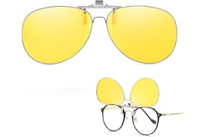 Aviator Clip On Night Vision Driving Glasses Over Prescription Glasses Flip Up Yellow Anti Glare Polarized NV806