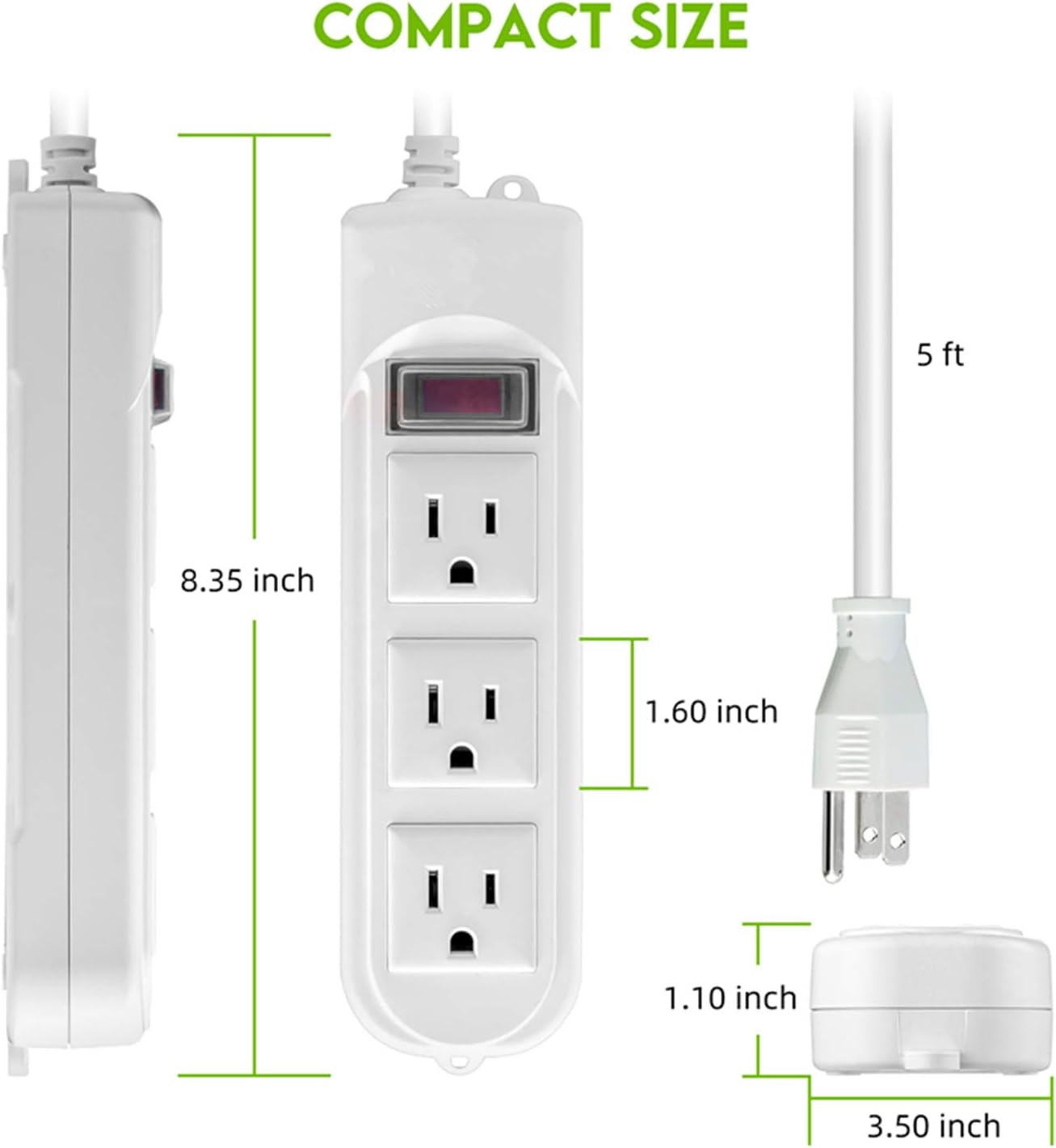 Outdoor Power Strip with Surge Protection Weatherproof Protector Waterproof International Outlet Electric Flat Plug Cord Travel White for Home Garden Patio Kitchen Living Room: Home Audio & Theater