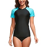 Bonneuitbebe Women's Swim Shirt UPF 50+ Short Sleeve Rash Guard UV Sun Protection Swimsuit Bathing Suit Top