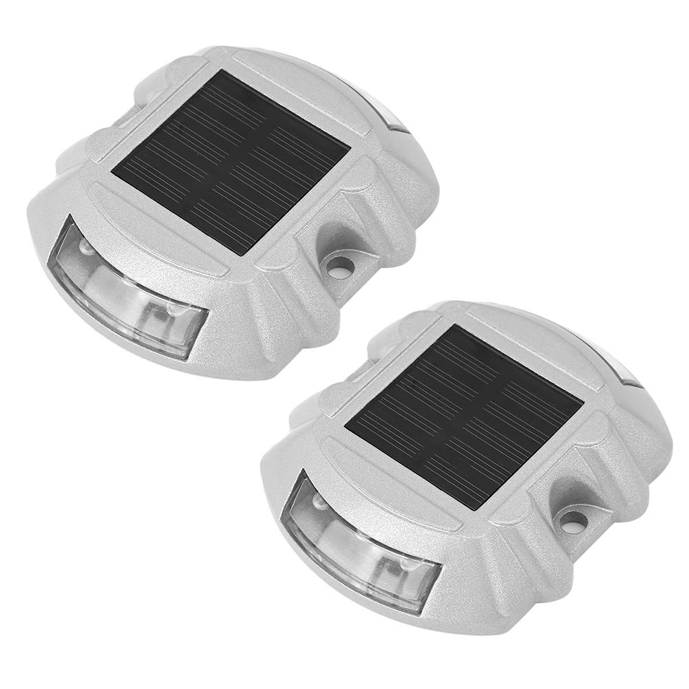 Solar Dock Light, Solar Road Stud Lights with 6 LED, Outdoor Waterproof Lamps for Ground Garden Lawn Deck Pathway (2 Pcs)