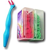 T.Smile Kids Evolutionary Clean Dental Flosser Kit, Child-Sized Handle &amp; Refills, Fluoride Free, for Ages 3+, (Blue Handle + 120 Refills)