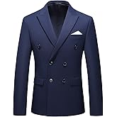 MOGU Men's Double-Breasted Suit Blazer Slim Fit Solid Color Sport Coat Jacket for Business, Wedding, Prom & Formal Events