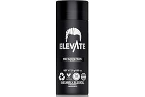 ELEVATE Hair Fibers to Instantly Thicken & Completely Conceal Thinning Balding Areas Loss in 30 Seconds for Men & Women (BLACK) 28g Size - 100% Natural & Undetectable Keratin Fibers