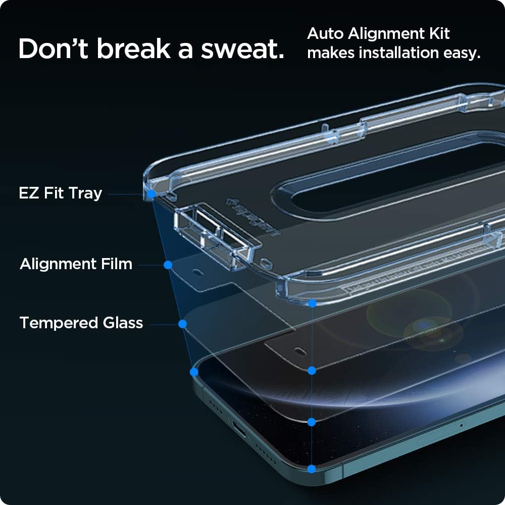 Spigen Tempered Glass Screen Protector [Glas.tR EZ Fit] designed for iPhone 12 Pro Max (2020) [6.7 inch] [Case Friendly] - 2 Pack