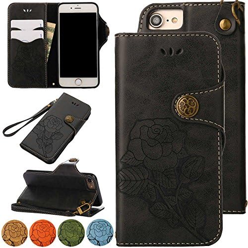 4.7inch iPhone 8 (2017) and iPhone7 (2016) Slim Flip Magnetic Wallet Case for iPhone 7 Luxury Cool Colorful Flower PU Leather Cover with Stand Wrist Strap for Apple iPhone 7 Case (Black)