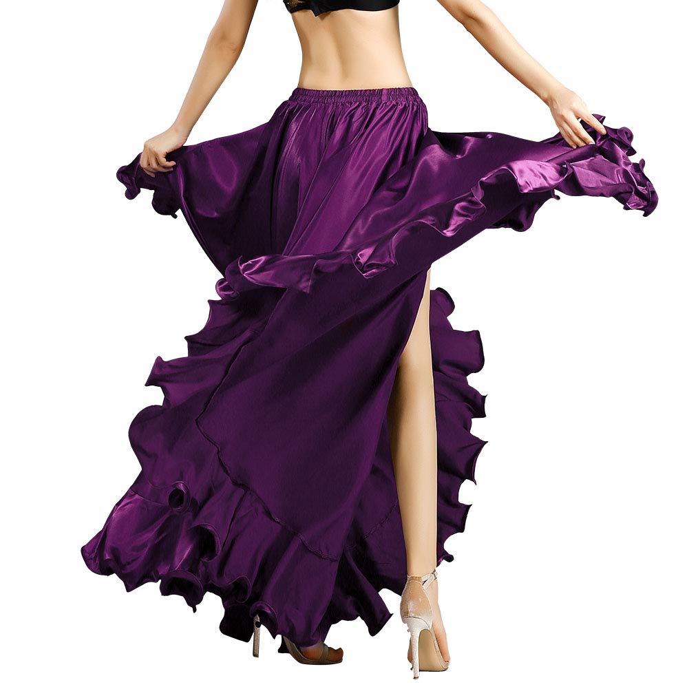 ROYAL SMEELA Belly Dance Skirt for Women Belly Dance Costume Ruffles Big Swing Bellydance Skirts Masquerade Elastic Waist High Slit Maxi Full Skirt Belly Dancing Skirts adult belly dance outfits