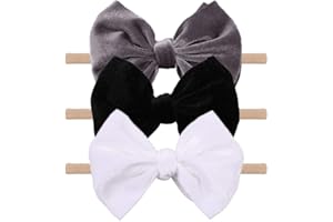 YanJie Brand Hairband - Handmade Velvet Baby Bows & Stretchy Nylon Headbands for Girls Infants Toddlers Child(4.5 black-velvet, 3 Count)