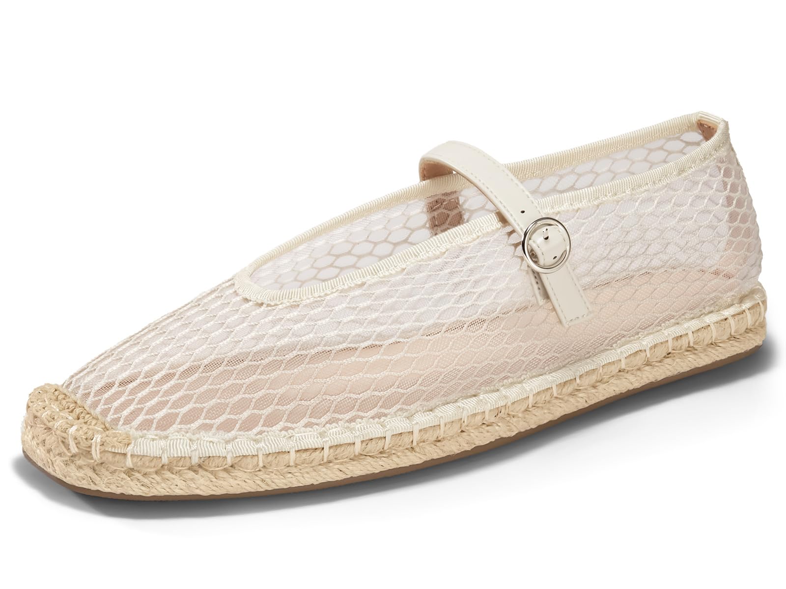 Coutgo Womens Espadrilles Mary Jane Flats Closed Sqaure Toe Mesh Ballet ...