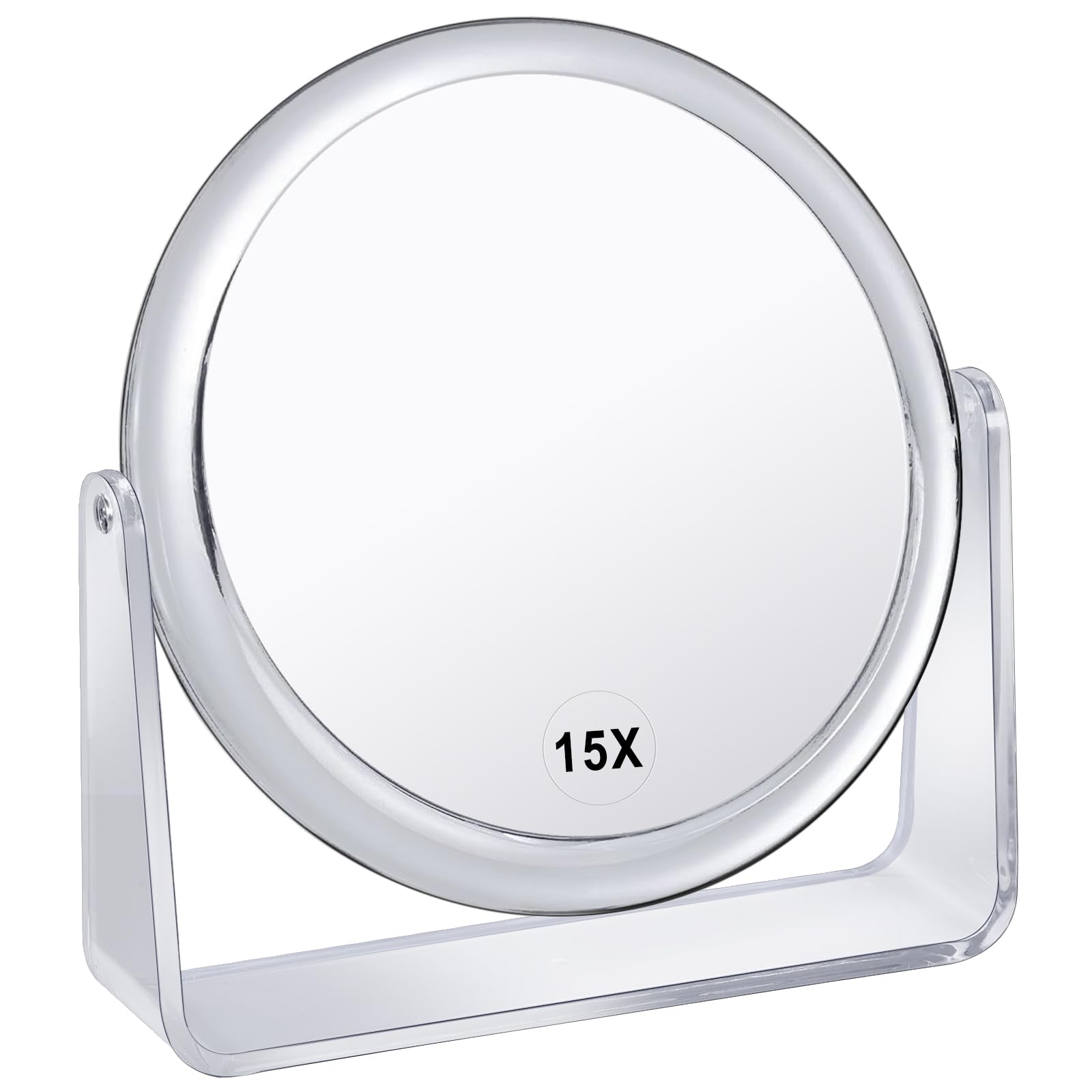 Photo 1 of MKUMIR 15X Magnifying Makeup Mirror for Desk Double Sided 1X/15X Desk Mirror,Portable Table Small Standing Magnifying Mirror for Cosmetic, Transparent, MKT69Z