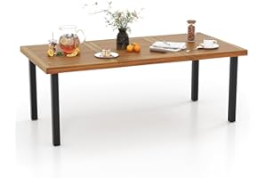 Tangkula 79 Inch Acacia Wood Dining Table, 8-Person Patio Table for Outdoors & Indoors, Rustic Rectangular Bistro Table with 1.9” Umbrella Hole, Metal Legs & Adjustable Foot Pads