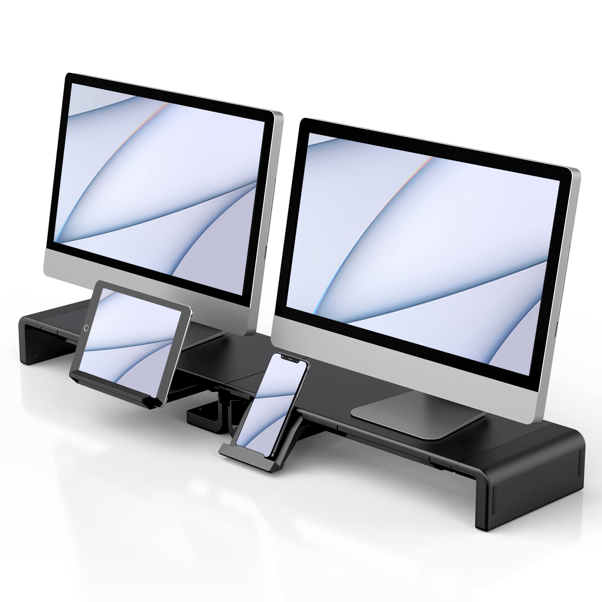 Photo 1 of 2 Pack Computer Monitor Stand, Klearlook Foldable Monitor Stand Riser, Height Adjustable Computer Stand, Monitor Riser Stand with Storage Drawer & Tablet Phone Stand for Computer, Desktop, Laptop (Black)