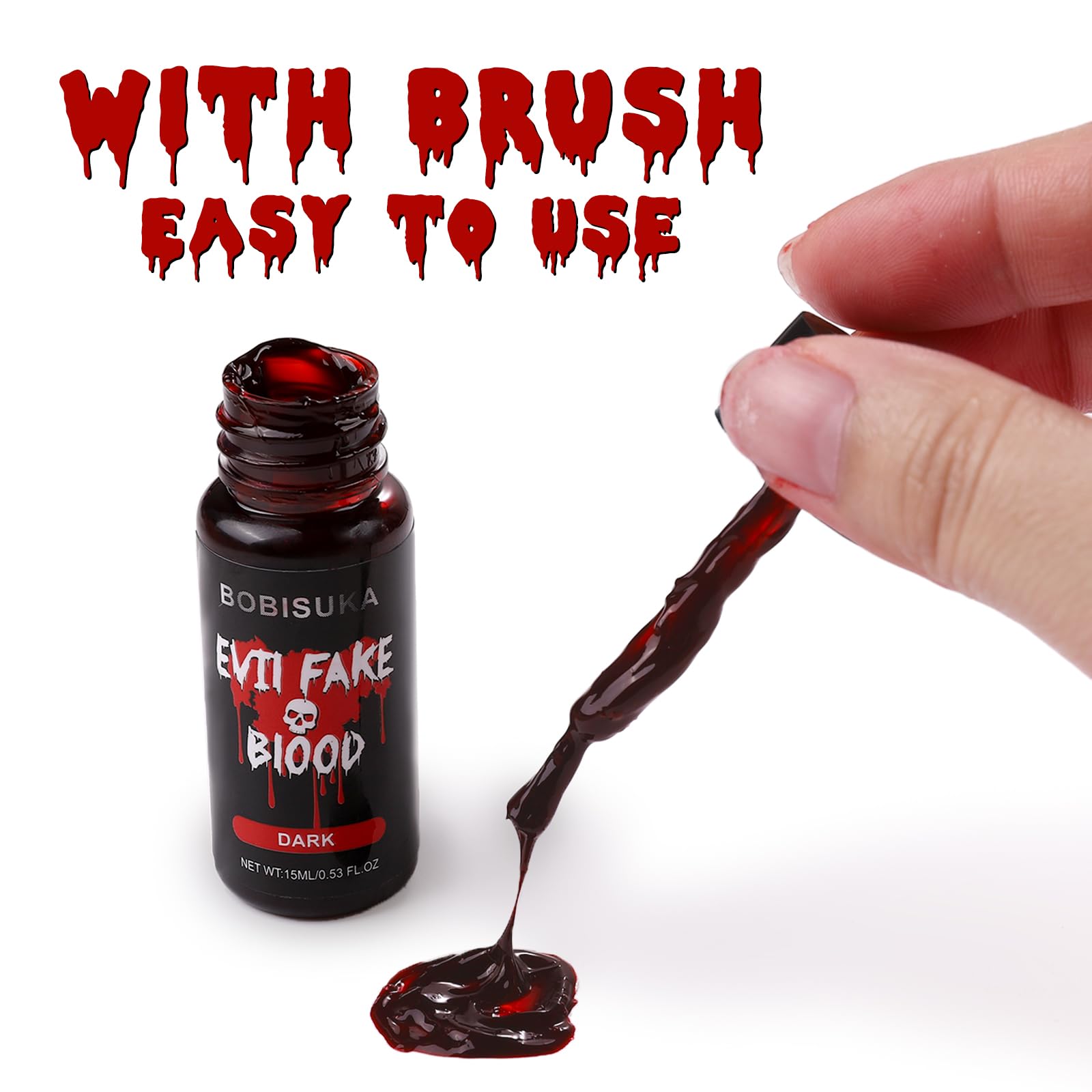 BOBISUKA Halloween Fake Blood, Dark Fake Blood 0.53oz, Realistic Washable Liquid Dripping Fake Blood Makeup Kit for Halloween, SFX Makeup, Cosplay Party, Stage, Horror Film