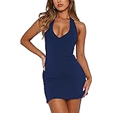 Pungdra Women's Sexy Halter V Neck Mini Dress for Women Summer Slim Fit Going Out Club Party Bodycon Short Dresses