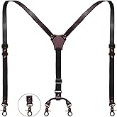 Genuine Leather Suspenders for Men, Heavy Duty Y Back Design Adjustable Suspender with Elastic Straps,Vintage Mens Suspenders Braces, Groomsmen Gift Wedding,2 Types of Back Metal Clips, Brown