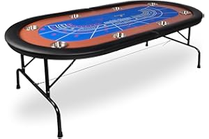 DC DICLASSE Poker Table Foldable, 8 Players Casino Table Texas Holdem Poker Table w/8 Stainless Steel Cup Holders & Padded Rails, for Texas Casino Leisure Game Blackjack Board Game