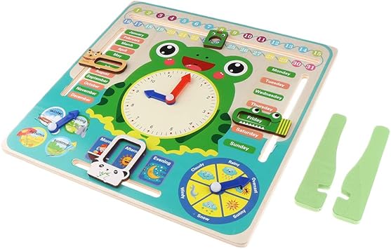 children's educational wooden calendar clock toy