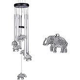 Outdoor Elephant Wind Chimes Indoor Decor - Pure Hand-Made Mobile Romantic Windcatcher 28" Elephant Wind Chime for Home, Xmas, Gift for Mom, Balcony, Patio, Garden Decoration(5 Tubes, 6 Elephants)
