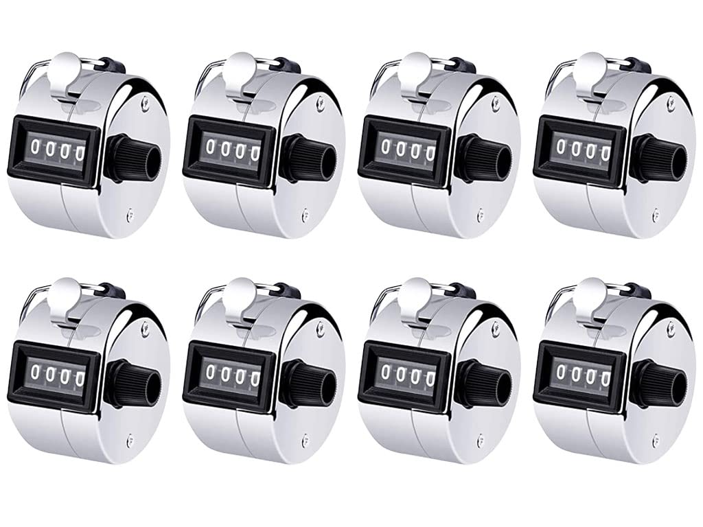 Hitopin 8PCS Hand Tally Counters, Metal Mechanical Counters, 4-Digit Clicker Counter, Metal Hand Tally Counters, 4 Digit Hand Tally Counters, for Coaching, Golf Scoring, Meeting, Counting (Sliver)