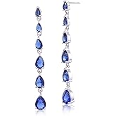 CZ Linear Earrings for Women Girls Sterling Silver Multi Teardrop Cubic Zirconia Crystal Simulated Diamond Rhinestone Long Bridal Dangle Drop Post Earrings for Wedding Prom Party Bride Bridesmaids
