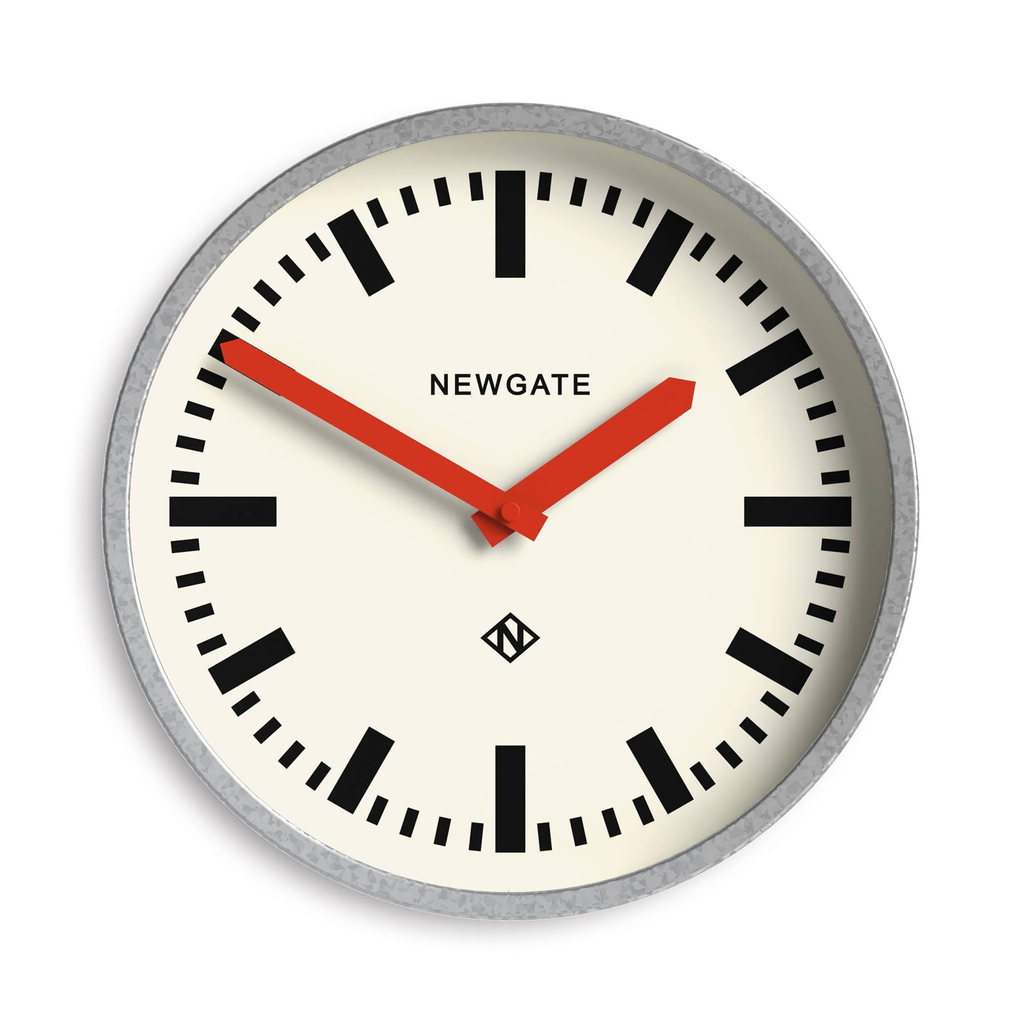 NEWGATE® Luggage wall clock | Modern retro metal station clock | 30cm | Deep galvanised metal case with red hands | Contemporary vintage style for kitchen, living room or office — image 1