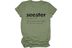 BCDlily Women Seester Print T Shirt Blouse Casual Short Sleeve Tops Round Neck Tees Shirts