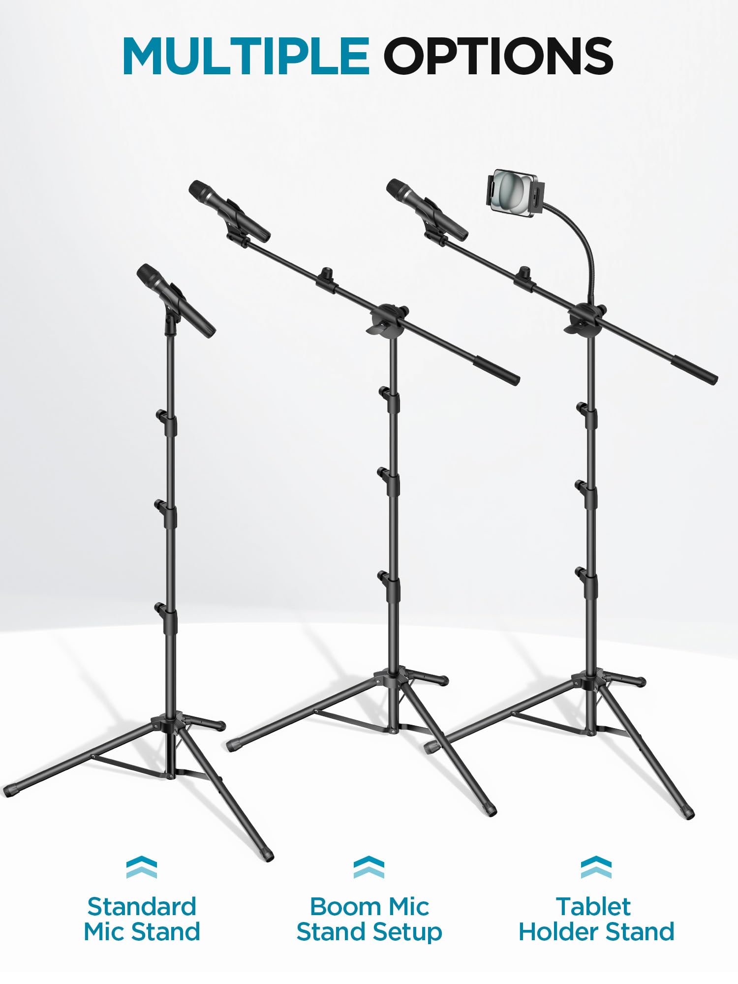 InnoGear Mic Stand, 6 in 1 Microphone Stand Floor with Tablet Phone Holder Height Adjustable from 30