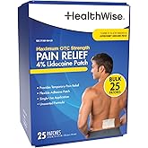 HealthWise 4% Lidocaine Pain Relief Patch | Maximum OTC Strength | 25-Count | 3.93” x 5.51” | Soothes Minor Aches and Pains | Odor Free | Topical Anesthetic | Easy to Apply Flexible Adhesive