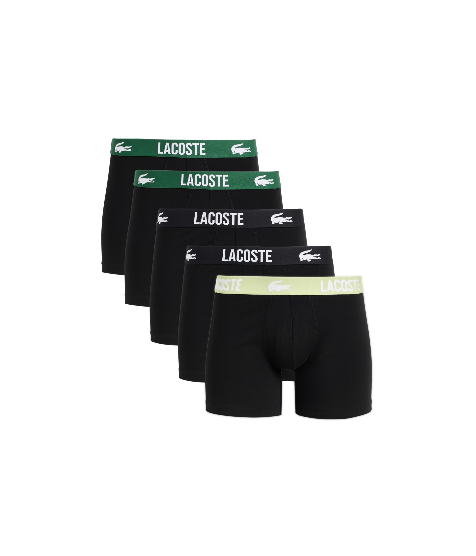 Lacoste Men's Cotton Stretch Croc Boxer Briefs, 5-Pack (Amazon Exclusives), Black/Green/Birch, X-Small Image