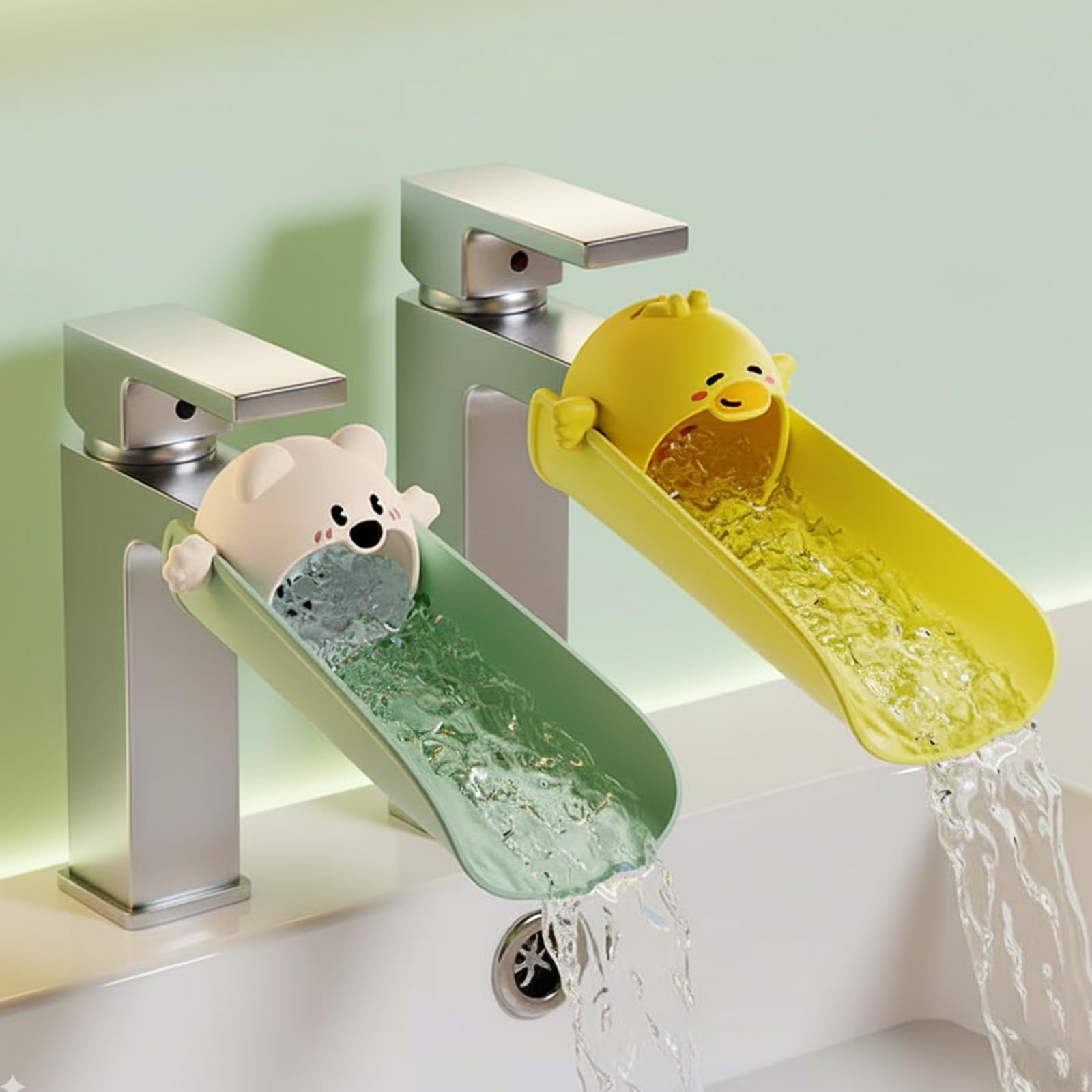 View 1 of 2 Pack Sink Extender for Toddlers in Yellow and Green,Toddler Faucet Extender, Easy Install Faucet Extension for Kids Hand Washing, Adjustable Toddler Sink Extender for Standard Faucets